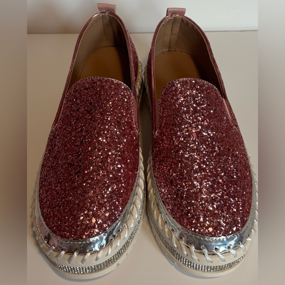 Women’s Pink Glitter Slip-On Loafers
